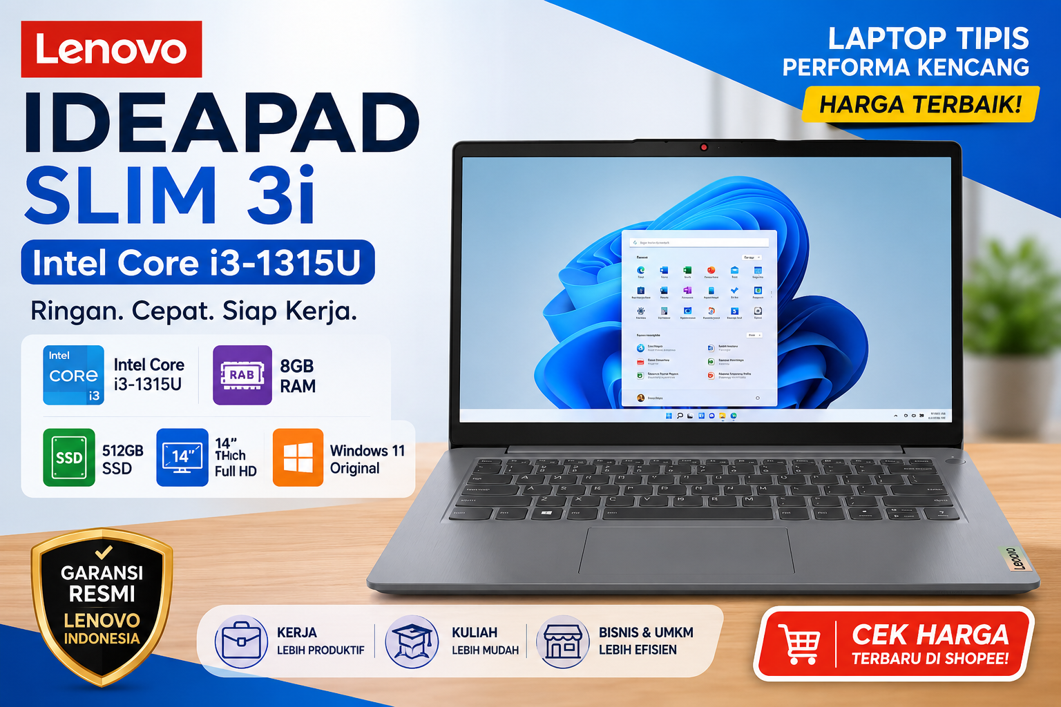 Lenovo IdeaPad Slim 3i Intel Core i3-1315U RAM 8GB SSD 512GB Windows 11